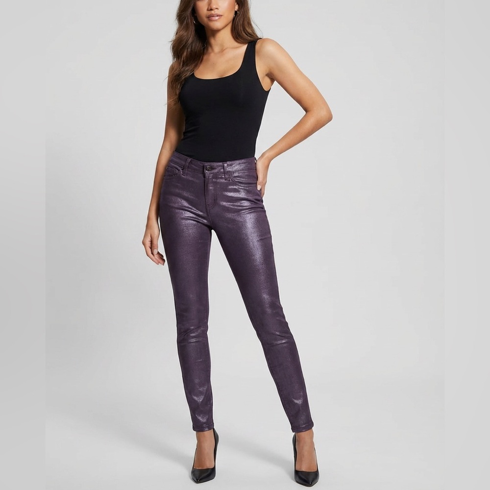 RARE Guess Los Angeles Metallic Eggplant Coated Skinny Jeans - 29